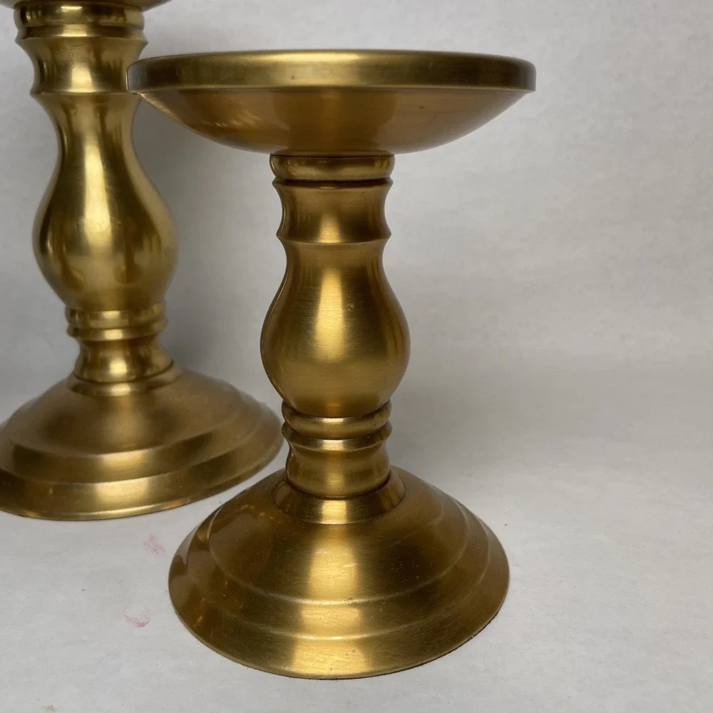 3 WORLD MARKET Brass Candle Stick Classic VINTAGE Holders Pillar Candle 4